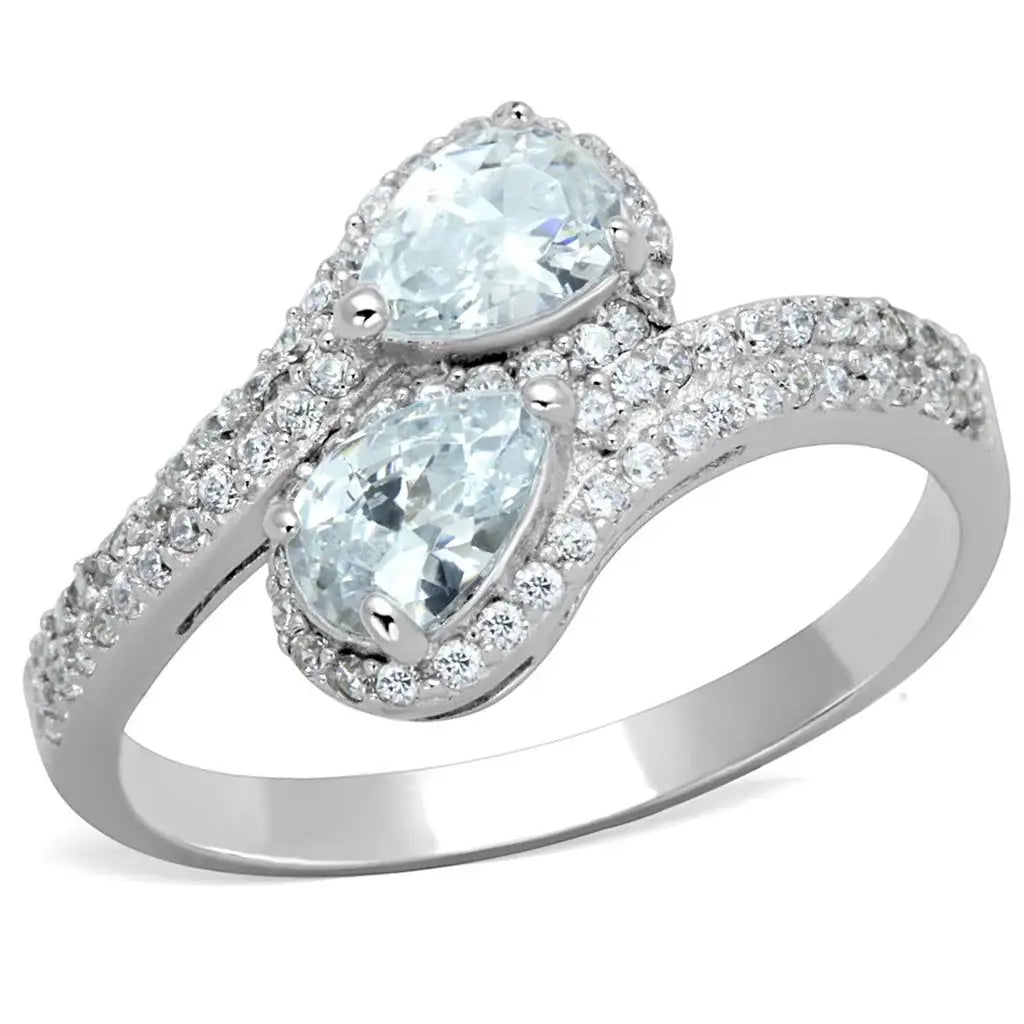 TS186 - Rhodium 925 Sterling Silver Ring with AAA Grade CZ in Clear - Alamode - Flyclothing LLC