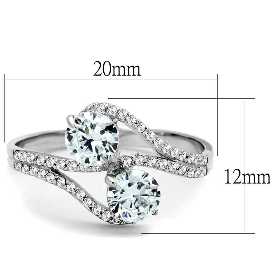 TS187 - Rhodium 925 Sterling Silver Ring with AAA Grade CZ in Clear - Alamode - Flyclothing LLC