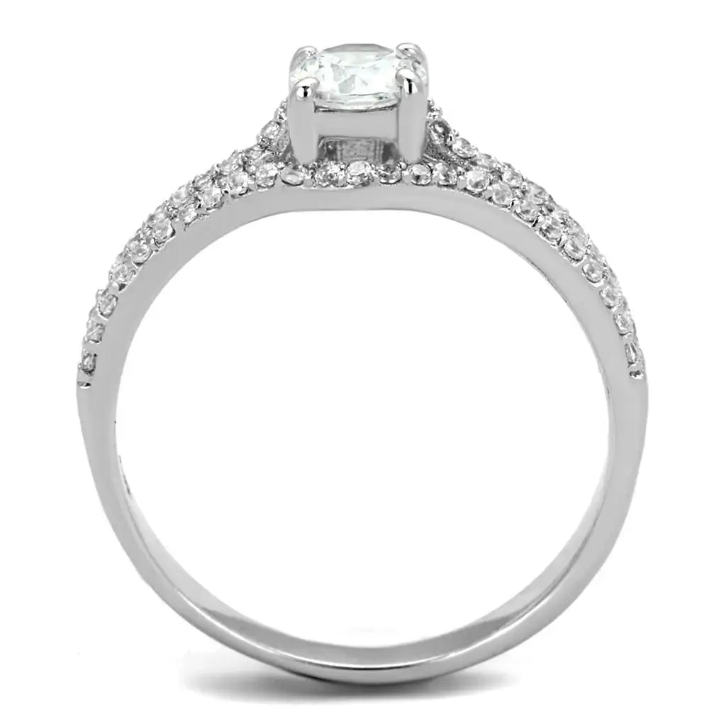 TS188 - Rhodium 925 Sterling Silver Ring with AAA Grade CZ in Clear - Alamode - Flyclothing LLC
