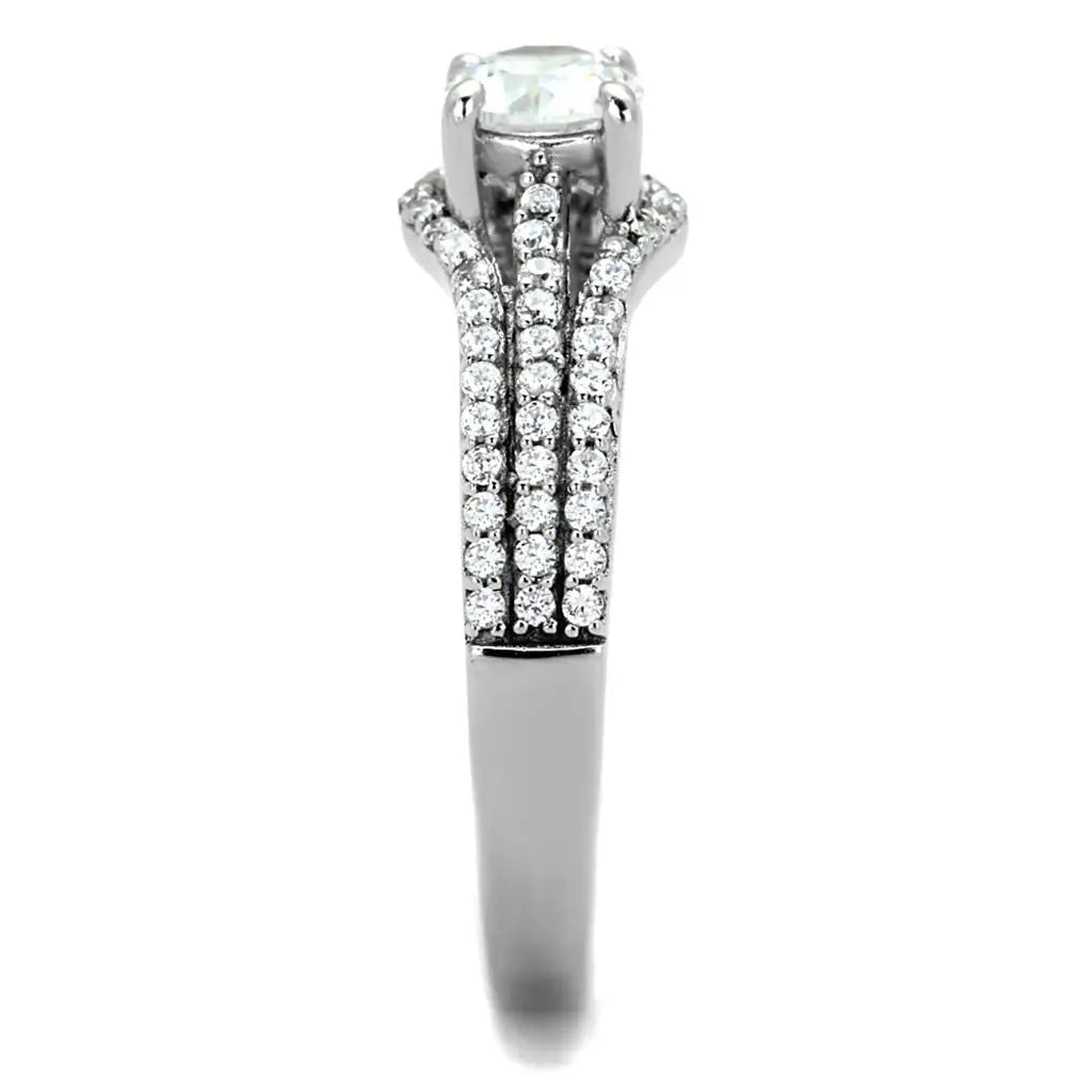 TS188 - Rhodium 925 Sterling Silver Ring with AAA Grade CZ in Clear - Alamode - Flyclothing LLC