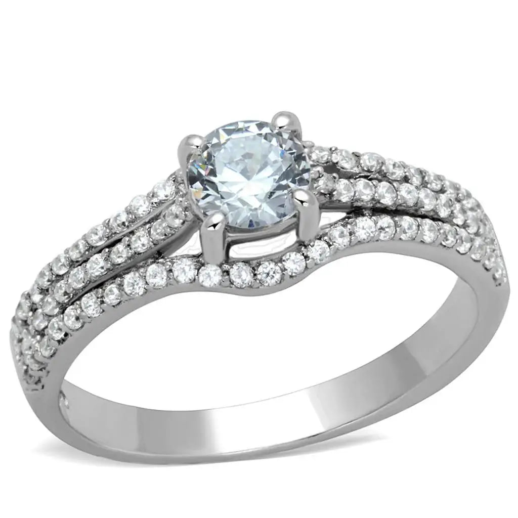 TS188 - Rhodium 925 Sterling Silver Ring with AAA Grade CZ in Clear - Alamode - Flyclothing LLC
