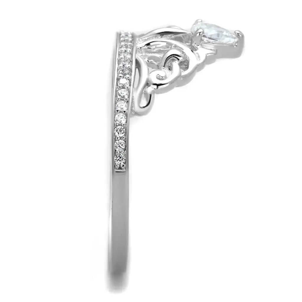 TS191 - Rhodium 925 Sterling Silver Ring with AAA Grade CZ in Clear - Alamode - Flyclothing LLC