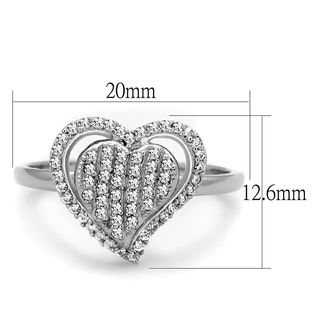 TS192 - Rhodium 925 Sterling Silver Ring with AAA Grade CZ in Clear - Alamode - Flyclothing LLC