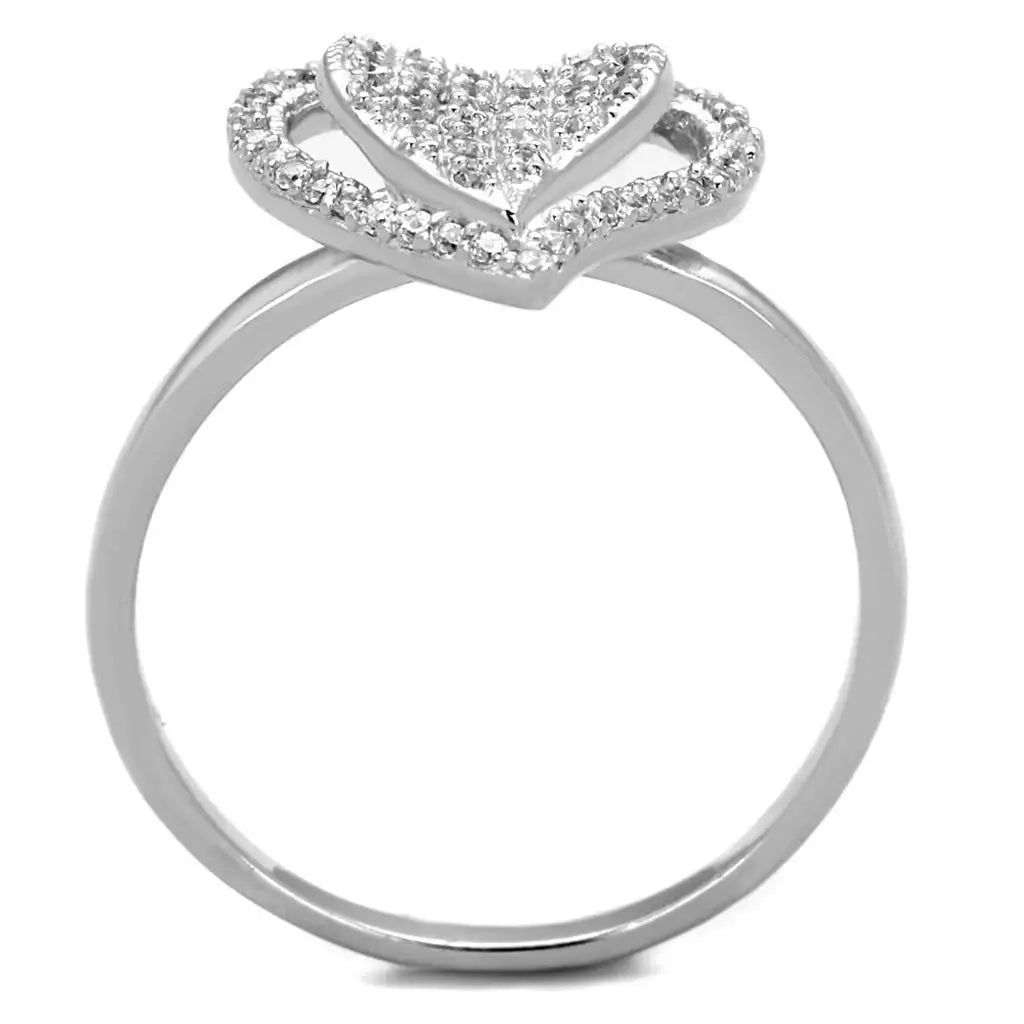TS192 - Rhodium 925 Sterling Silver Ring with AAA Grade CZ in Clear - Alamode - Flyclothing LLC