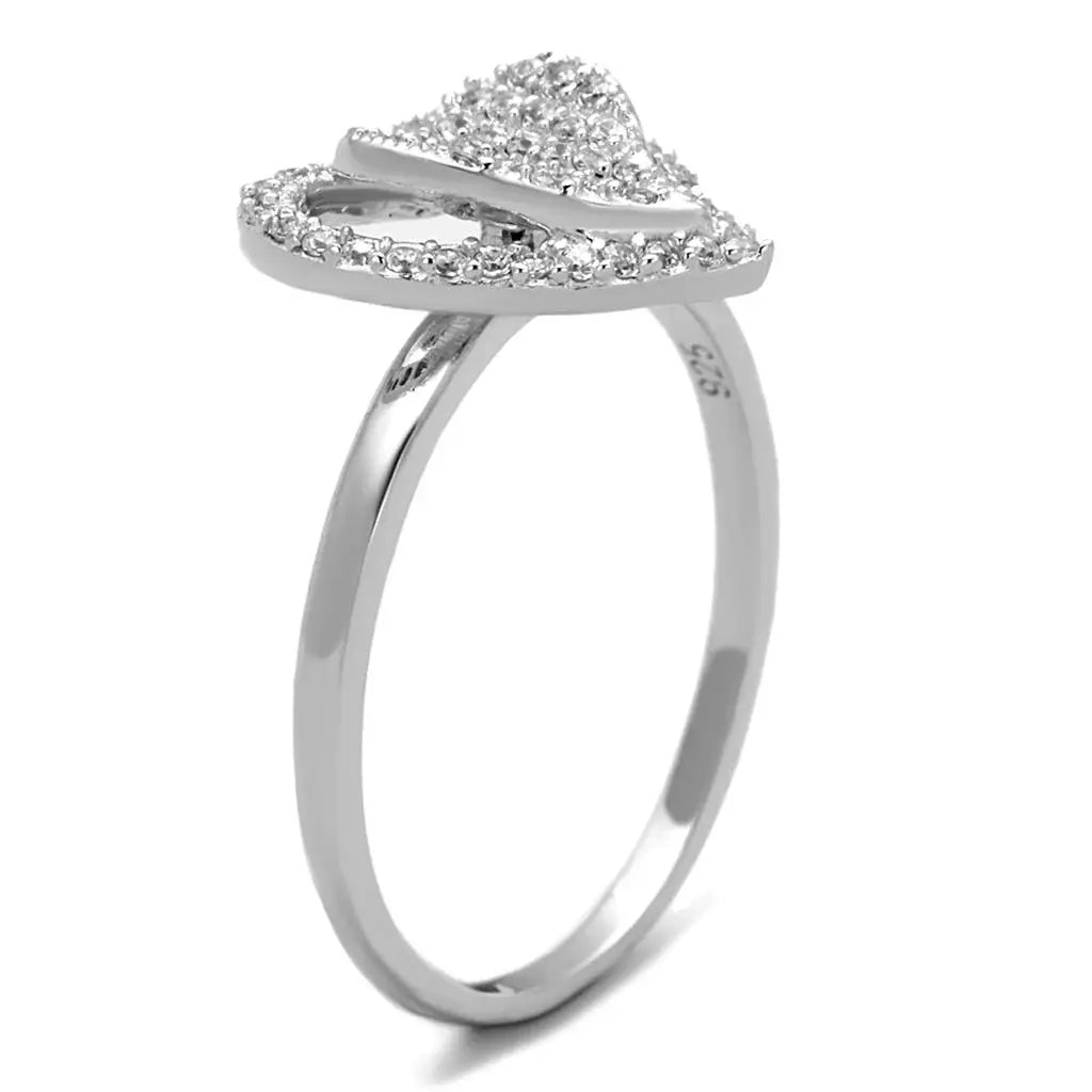 TS192 - Rhodium 925 Sterling Silver Ring with AAA Grade CZ in Clear - Alamode - Flyclothing LLC
