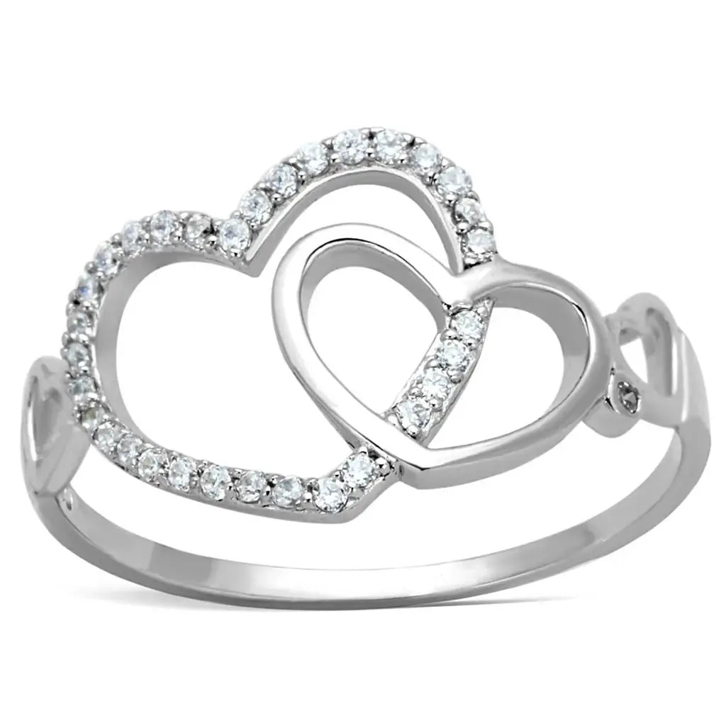 TS193 - Rhodium 925 Sterling Silver Ring with AAA Grade CZ in Clear - Alamode - Flyclothing LLC