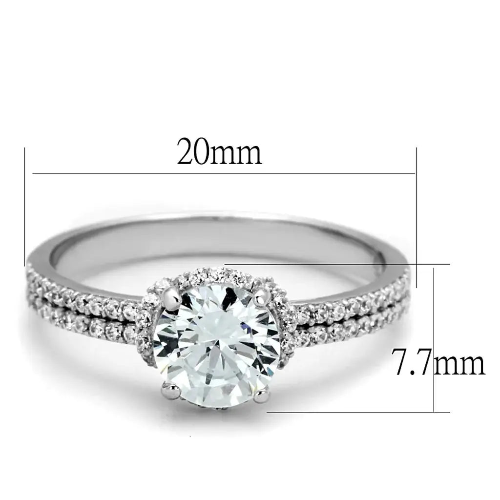 TS197 - Rhodium 925 Sterling Silver Ring with AAA Grade CZ in Clear - Alamode - Flyclothing LLC
