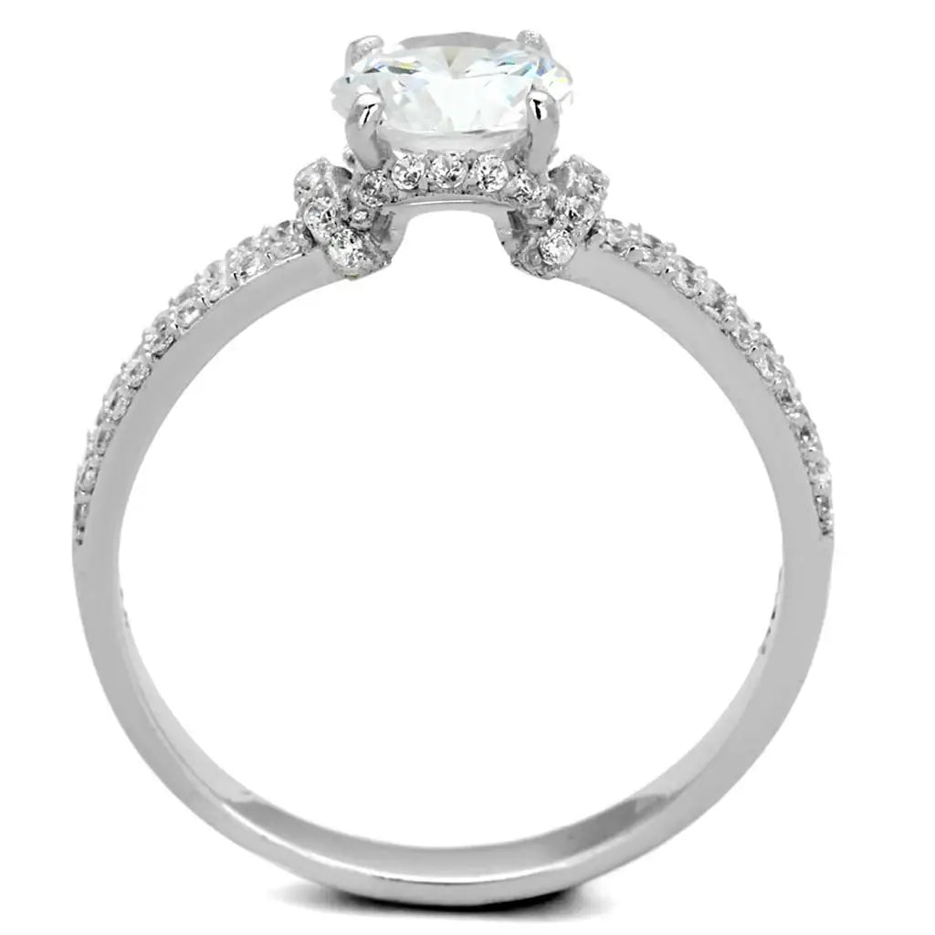 TS197 - Rhodium 925 Sterling Silver Ring with AAA Grade CZ in Clear - Alamode - Flyclothing LLC
