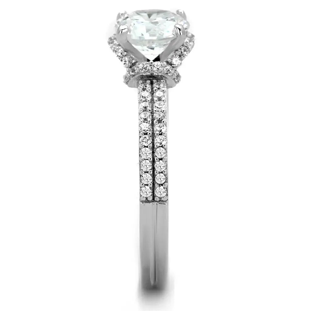 TS197 - Rhodium 925 Sterling Silver Ring with AAA Grade CZ in Clear - Alamode - Flyclothing LLC