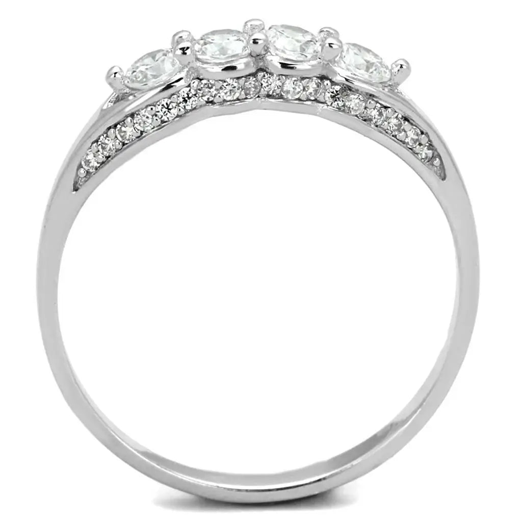 TS198 - Rhodium 925 Sterling Silver Ring with AAA Grade CZ in Clear - Alamode - Flyclothing LLC