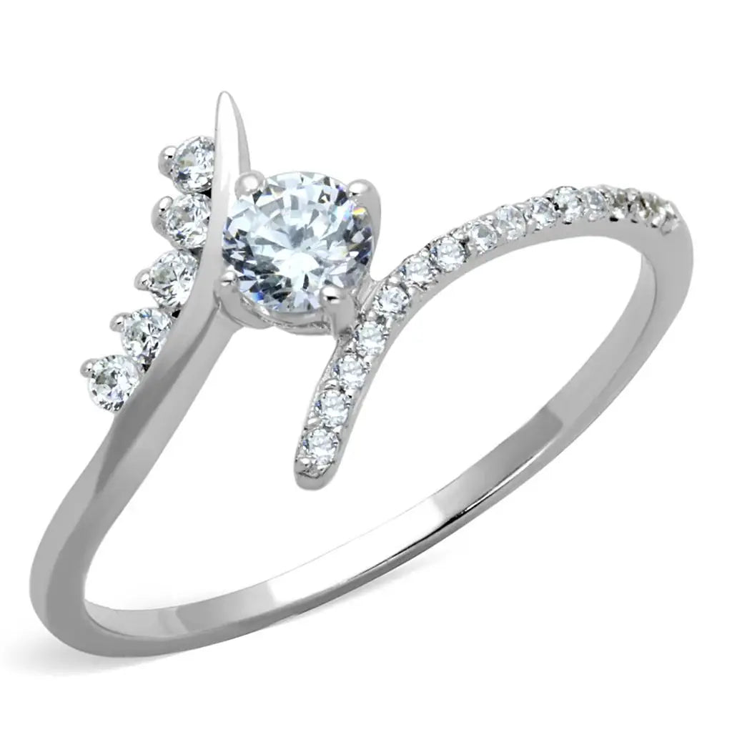 TS199 - Rhodium 925 Sterling Silver Ring with AAA Grade CZ in Clear - Alamode - Flyclothing LLC