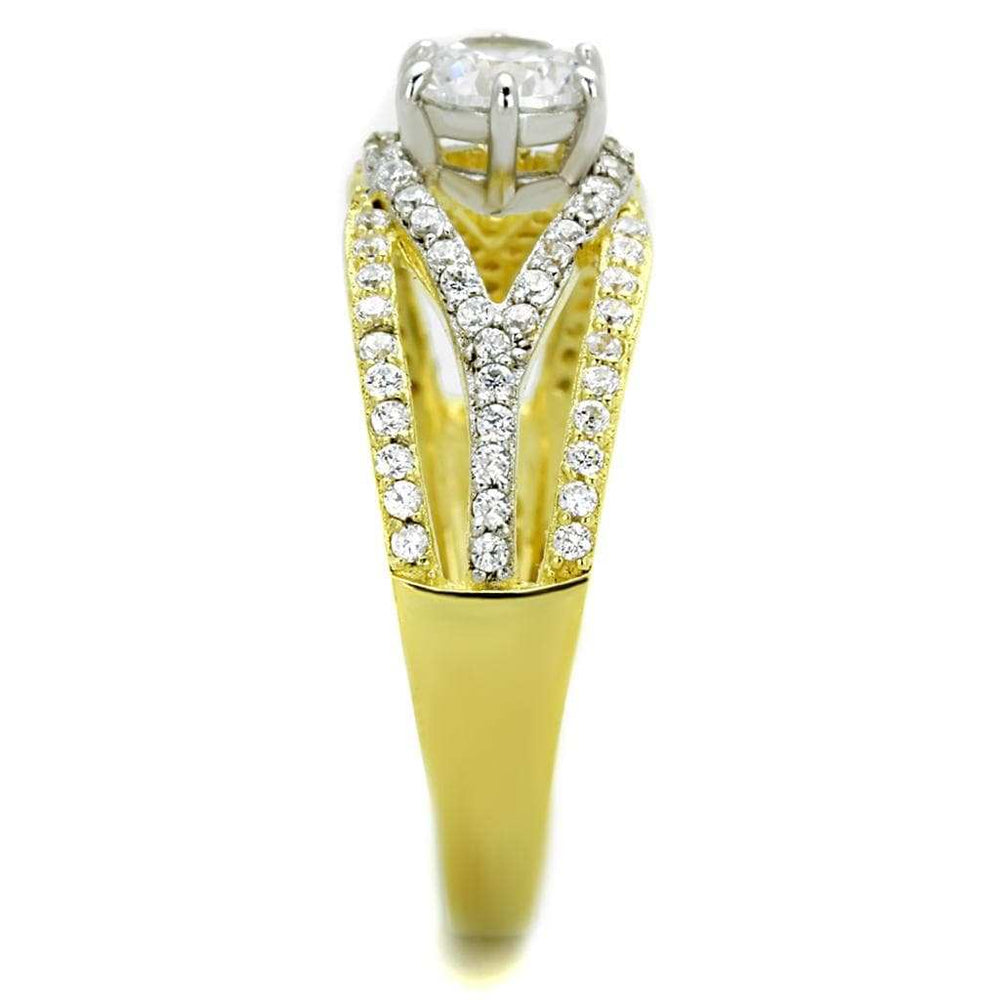 TS200 - Gold+Rhodium 925 Sterling Silver Ring with AAA Grade CZ in Clear - Alamode - Flyclothing LLC