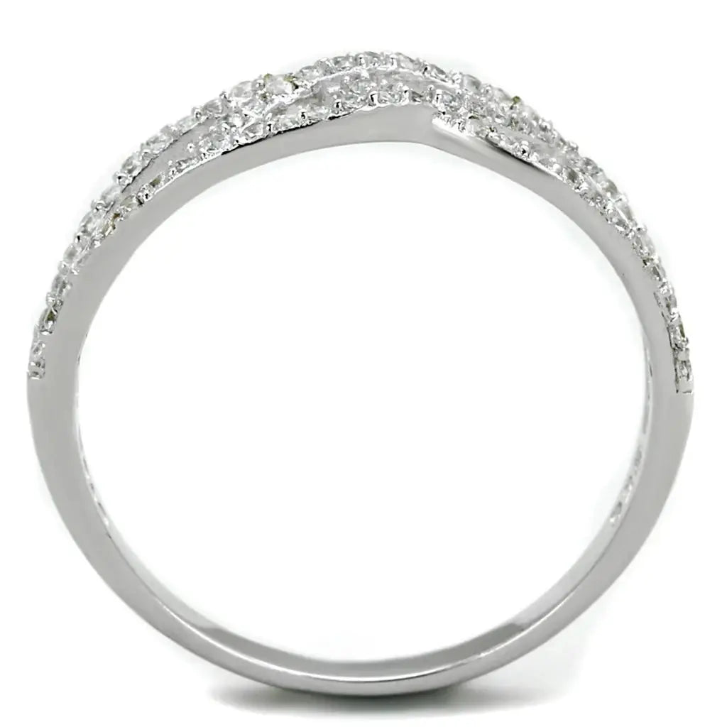 TS201 - Rhodium 925 Sterling Silver Ring with AAA Grade CZ in Clear - Alamode - Flyclothing LLC