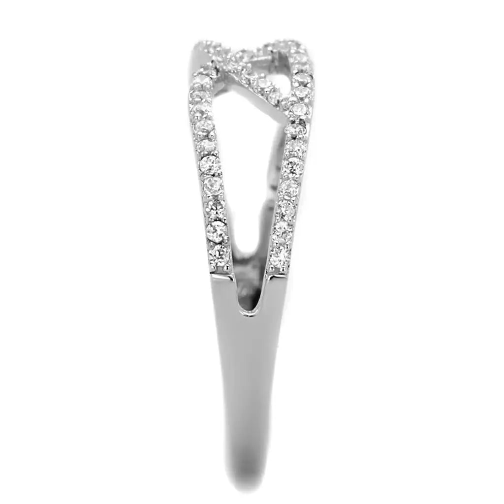 TS201 - Rhodium 925 Sterling Silver Ring with AAA Grade CZ in Clear - Alamode - Flyclothing LLC