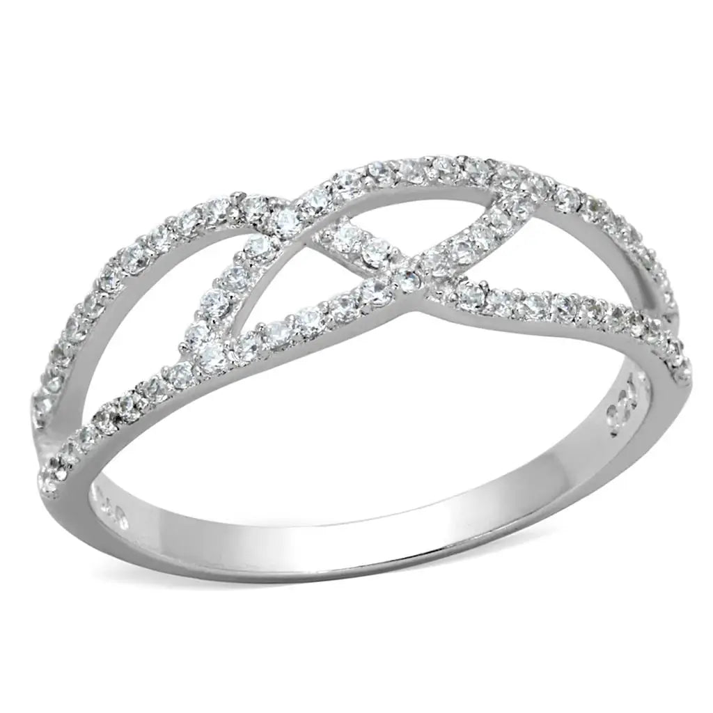 TS201 - Rhodium 925 Sterling Silver Ring with AAA Grade CZ in Clear - Alamode - Flyclothing LLC