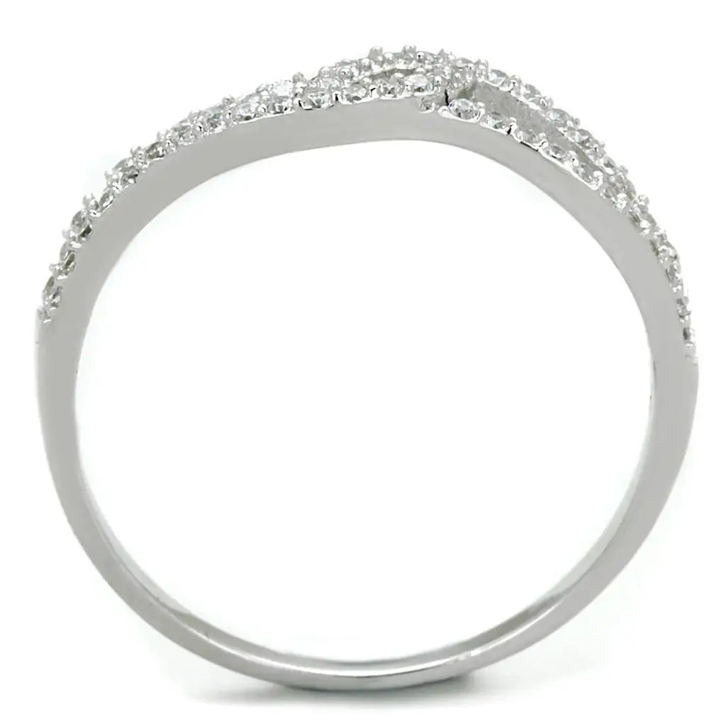 TS202 - Rhodium 925 Sterling Silver Ring with AAA Grade CZ in Clear - Alamode - Flyclothing LLC