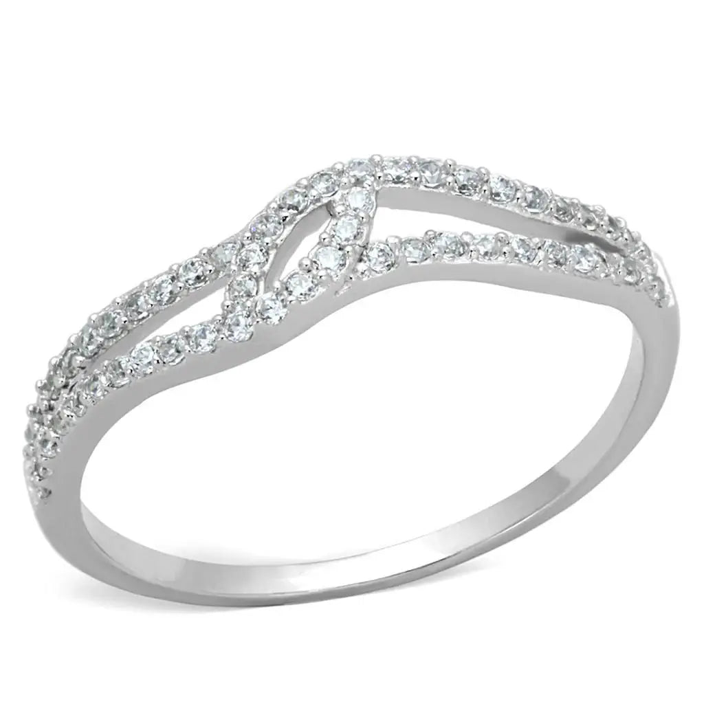 TS202 - Rhodium 925 Sterling Silver Ring with AAA Grade CZ in Clear - Alamode - Flyclothing LLC