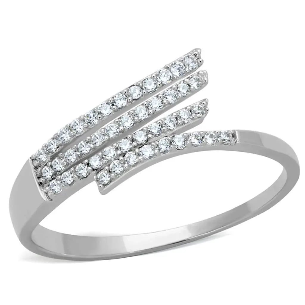 TS203 - Rhodium 925 Sterling Silver Ring with AAA Grade CZ in Clear - Alamode - Flyclothing LLC