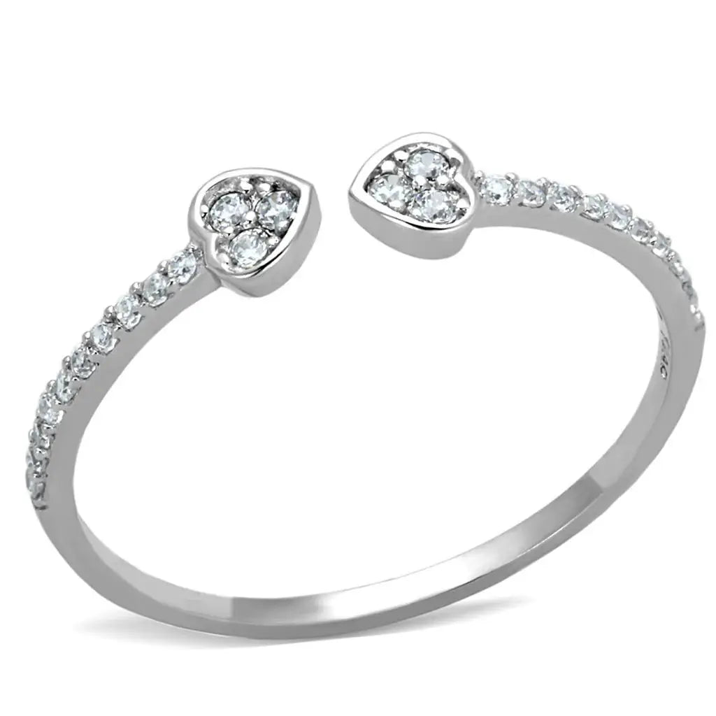 TS205 - Rhodium 925 Sterling Silver Ring with AAA Grade CZ in Clear - Alamode - Flyclothing LLC