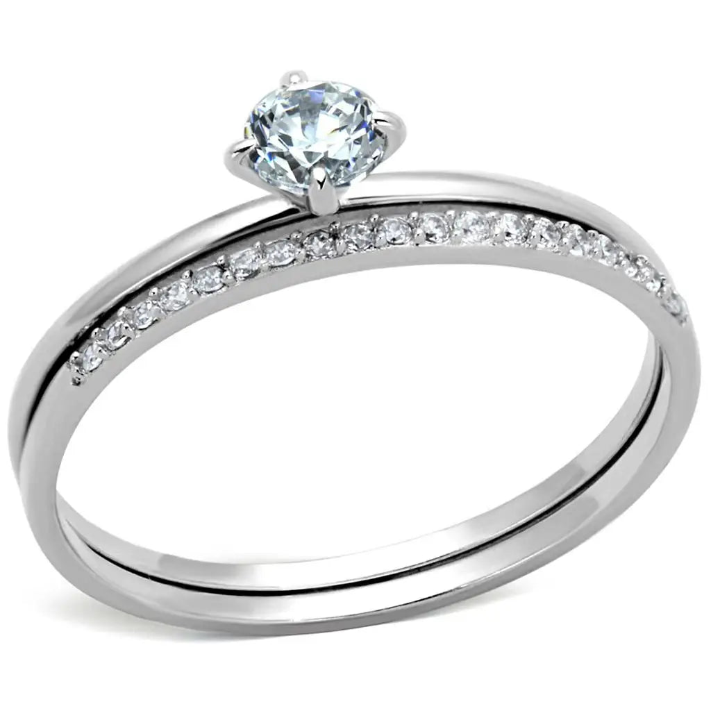 TS206 - Rhodium 925 Sterling Silver Ring with AAA Grade CZ in Clear - Alamode - Flyclothing LLC