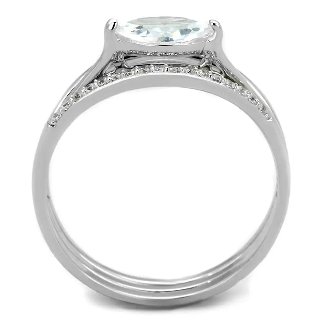 TS208 - Rhodium 925 Sterling Silver Ring with AAA Grade CZ in Clear - Alamode - Flyclothing LLC