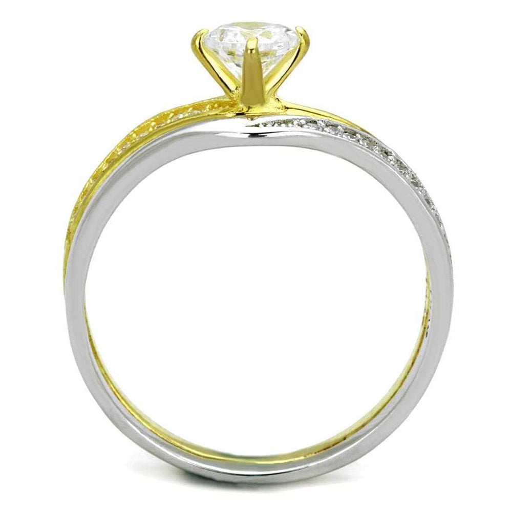 TS210 - Gold+Rhodium 925 Sterling Silver Ring with AAA Grade CZ in Clear - Alamode - Flyclothing LLC