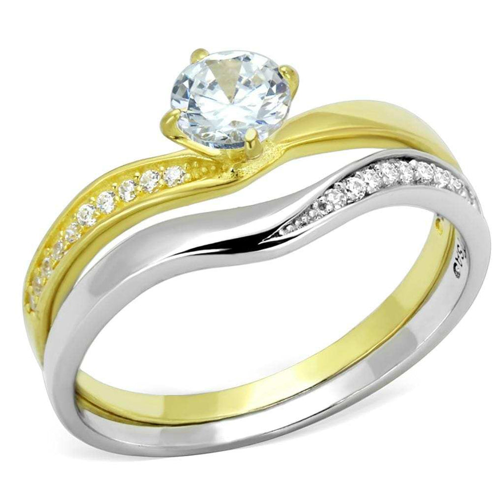 TS210 - Gold+Rhodium 925 Sterling Silver Ring with AAA Grade CZ in Clear - Alamode - Flyclothing LLC