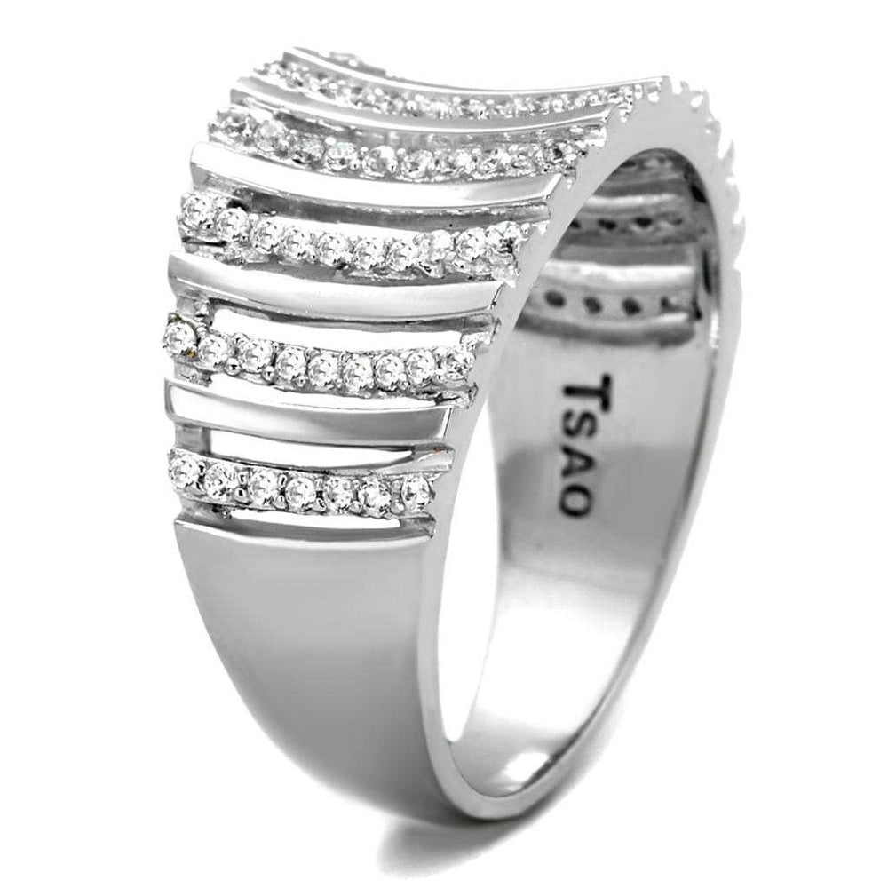 TS211 - Rhodium 925 Sterling Silver Ring with AAA Grade CZ in Clear - Alamode - Flyclothing LLC