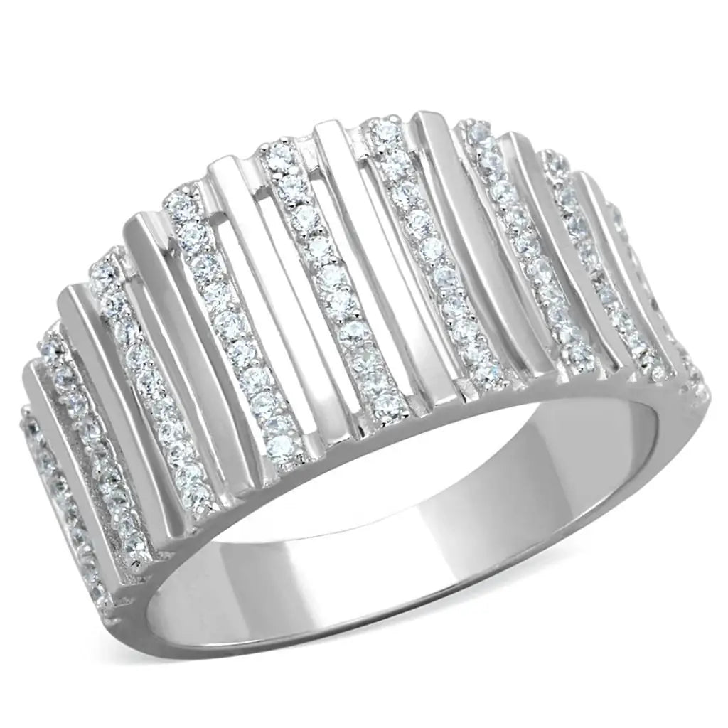 TS211 - Rhodium 925 Sterling Silver Ring with AAA Grade CZ in Clear - Alamode - Flyclothing LLC