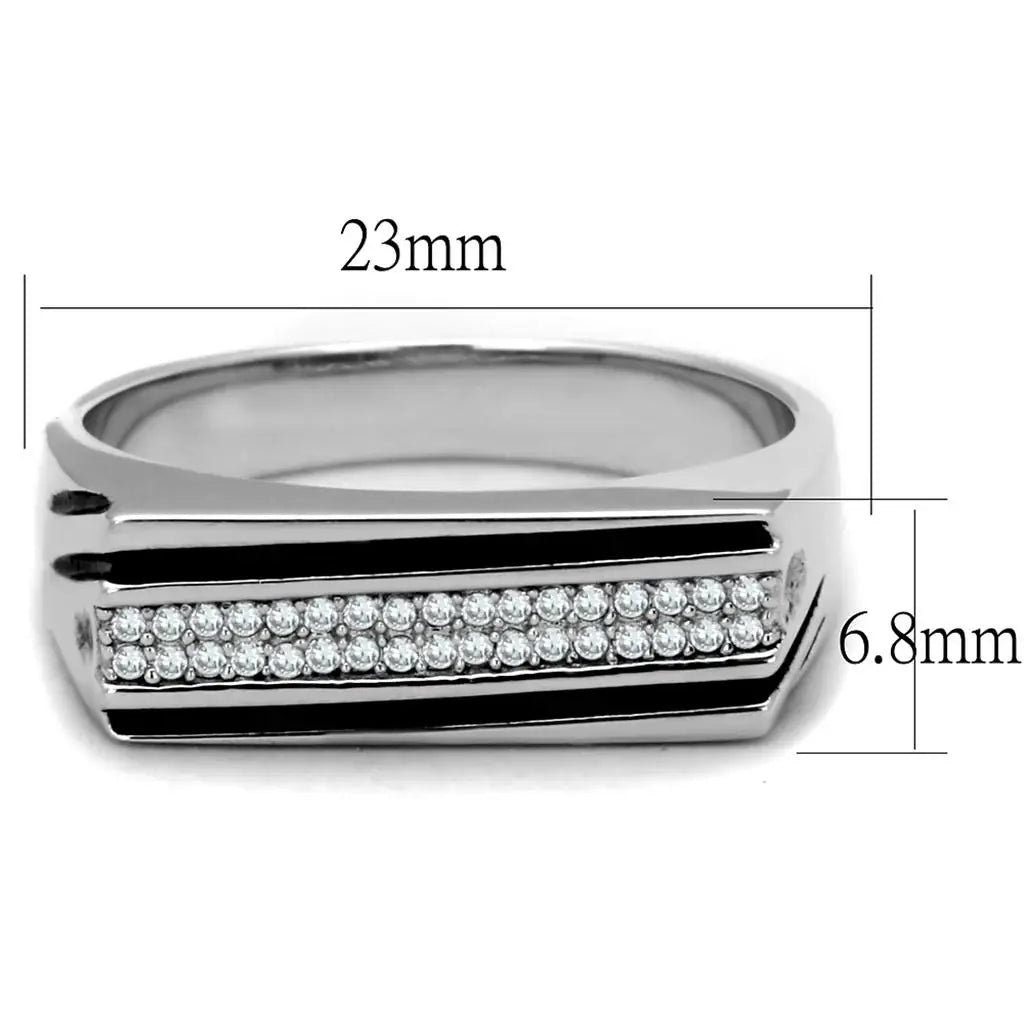 TS217 - Rhodium 925 Sterling Silver Ring with AAA Grade CZ in Clear - Alamode - Flyclothing LLC