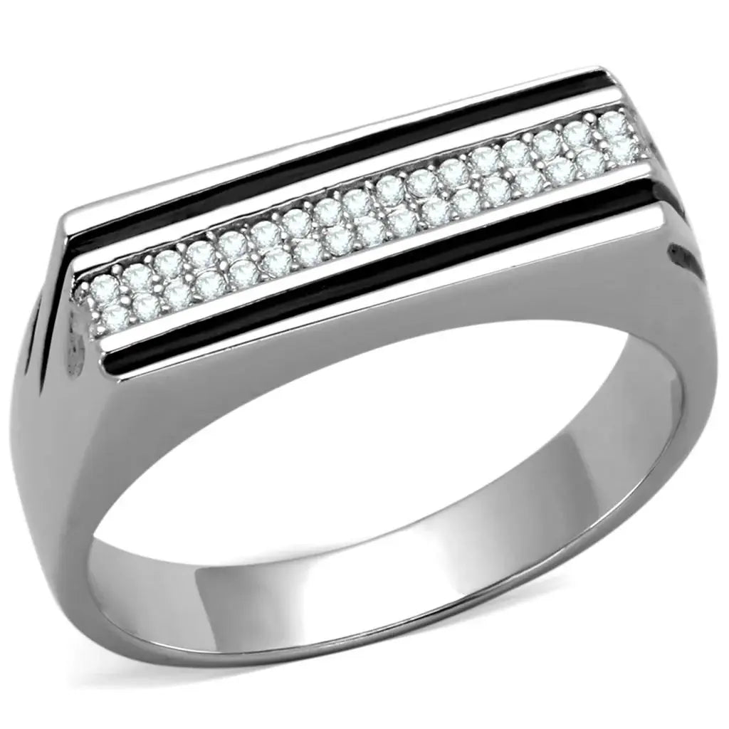 TS217 - Rhodium 925 Sterling Silver Ring with AAA Grade CZ in Clear - Alamode - Flyclothing LLC
