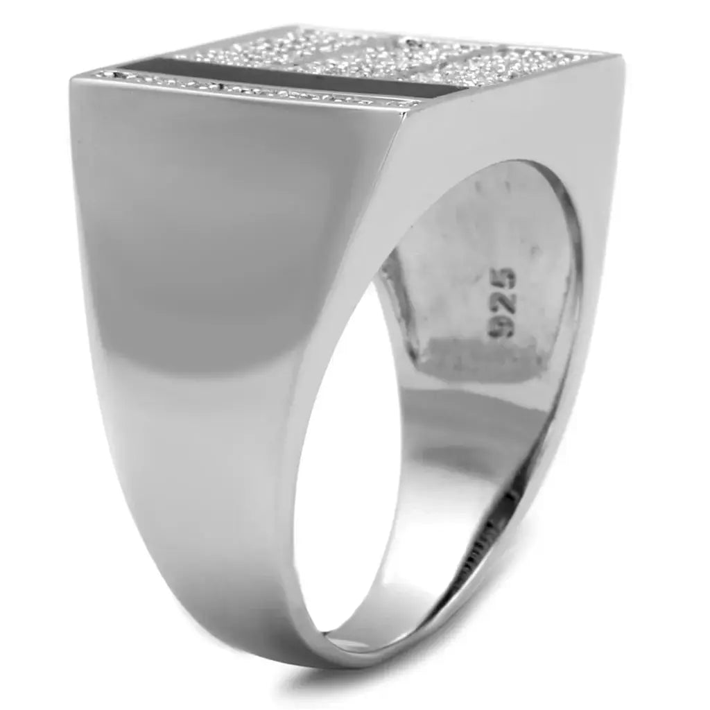 TS222 - Rhodium 925 Sterling Silver Ring with AAA Grade CZ in Clear - Alamode - Flyclothing LLC