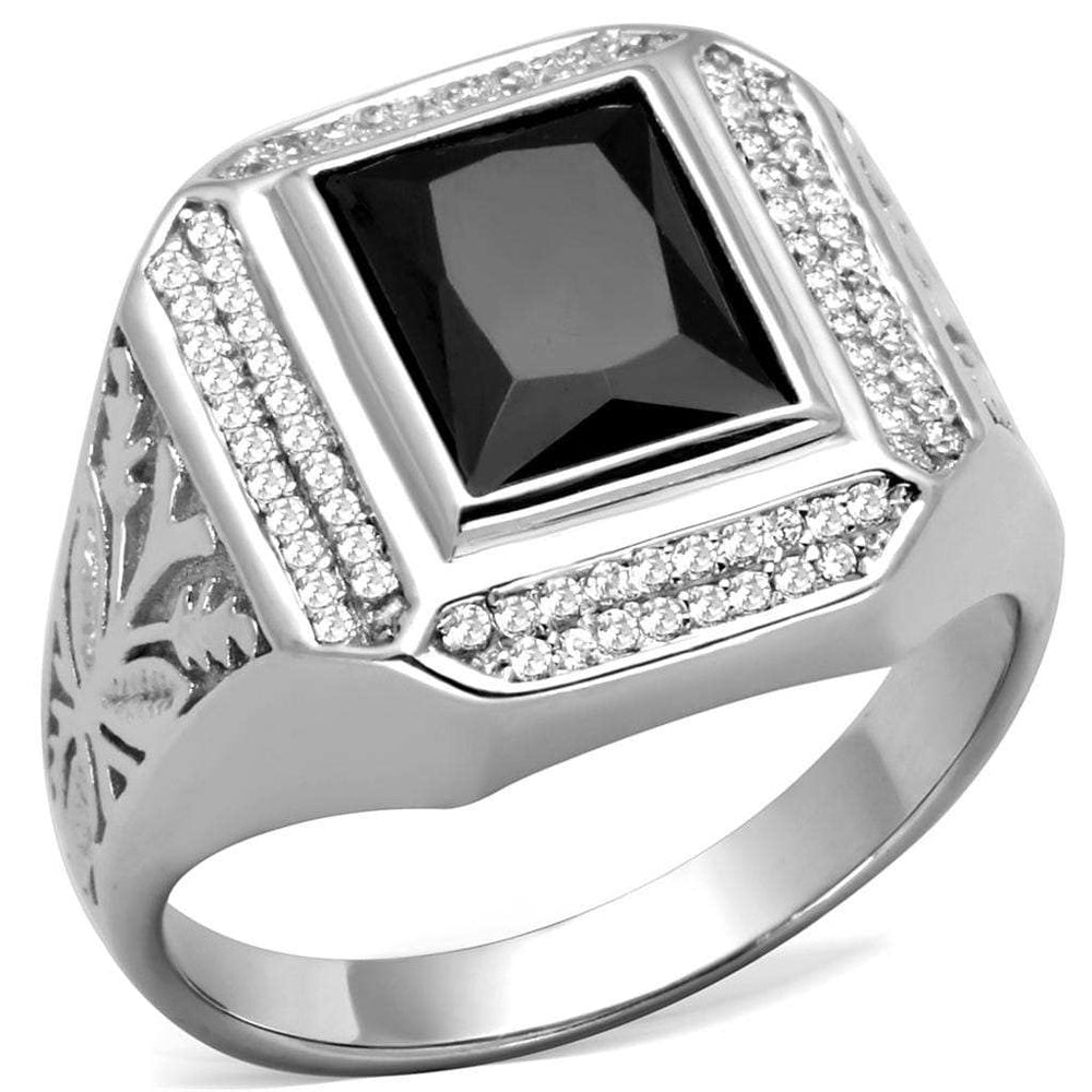 TS224 - Rhodium 925 Sterling Silver Ring with AAA Grade CZ in Black Diamond - Alamode - Flyclothing LLC