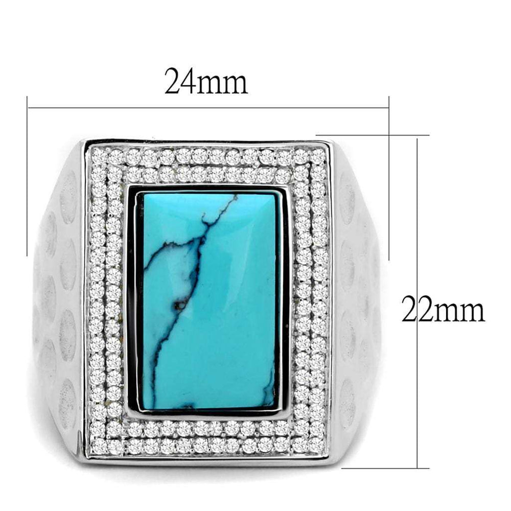 TS228 - Rhodium 925 Sterling Silver Ring with Synthetic Turquoise in Sea Blue - Alamode - Flyclothing LLC