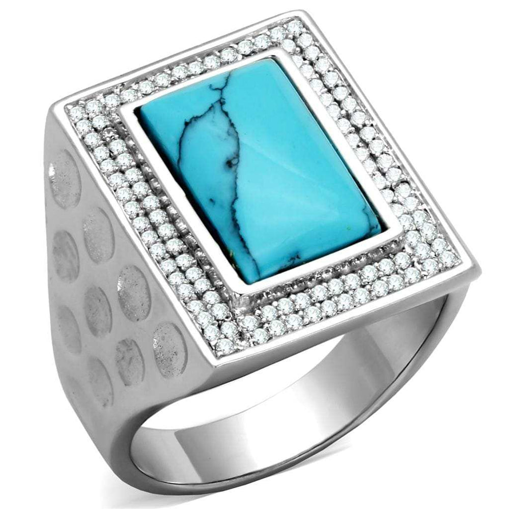 TS228 - Rhodium 925 Sterling Silver Ring with Synthetic Turquoise in Sea Blue - Alamode - Flyclothing LLC