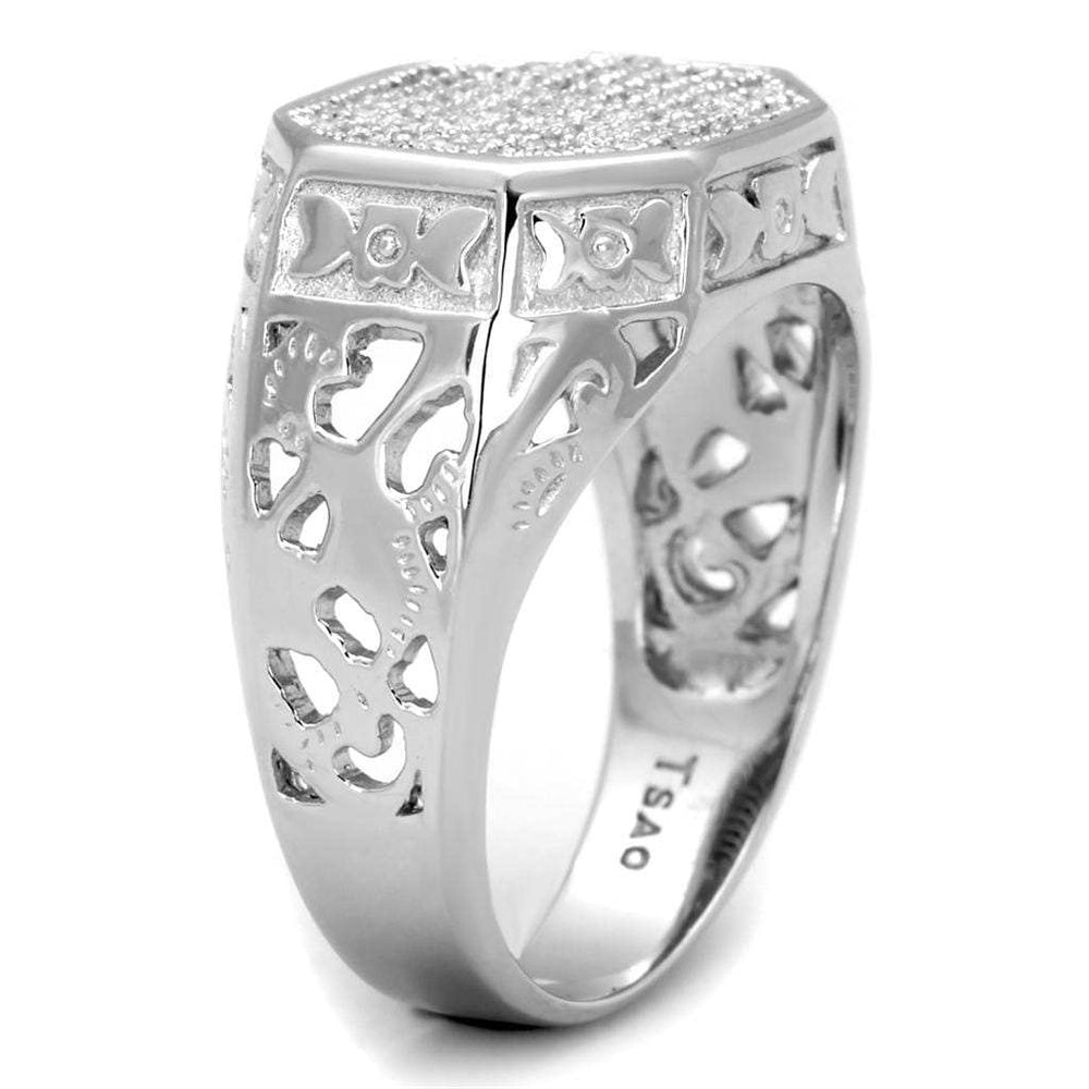 TS229 - Rhodium 925 Sterling Silver Ring with AAA Grade CZ in Clear - Alamode - Flyclothing LLC
