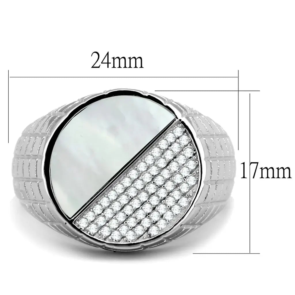 TS233 - Rhodium 925 Sterling Silver Ring with Precious Stone Conch in Aurora Borealis (Rainbow Effect) - Alamode - Flyclothing LLC