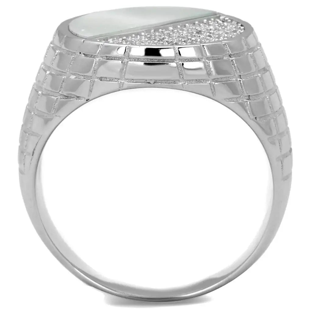 TS233 - Rhodium 925 Sterling Silver Ring with Precious Stone Conch in Aurora Borealis (Rainbow Effect) - Alamode - Flyclothing LLC
