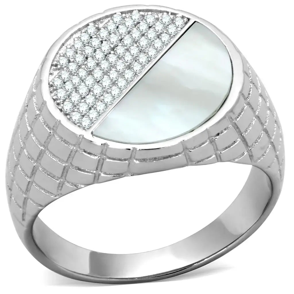 TS233 - Rhodium 925 Sterling Silver Ring with Precious Stone Conch in Aurora Borealis (Rainbow Effect) - Alamode - Flyclothing LLC