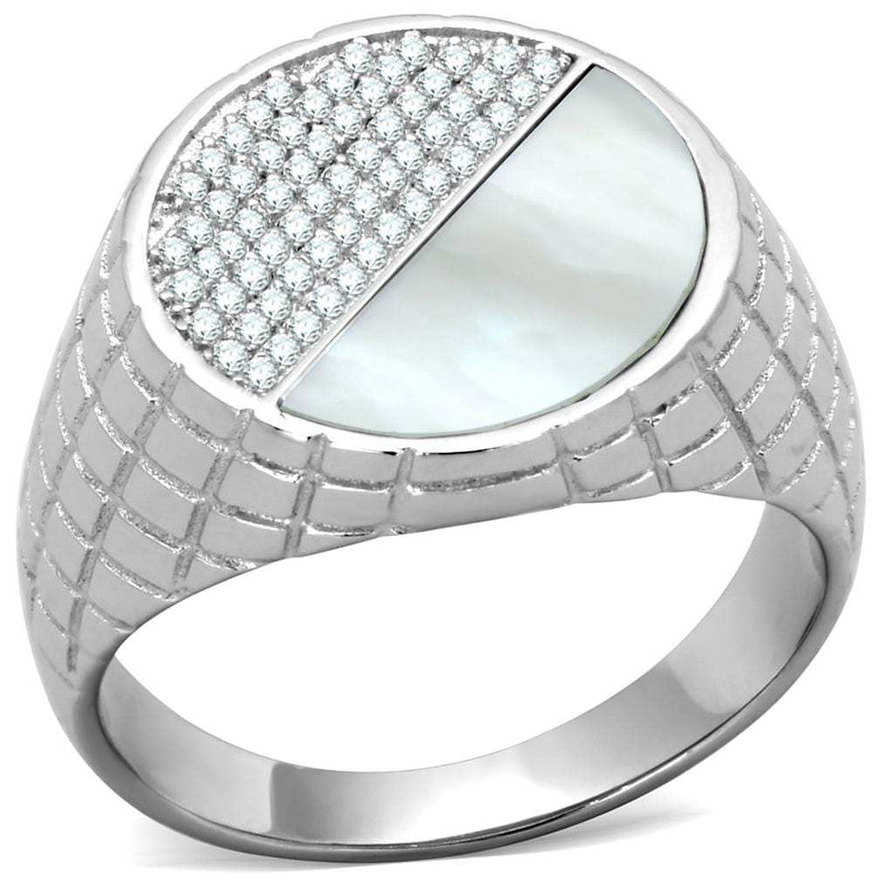 TS233 - Rhodium 925 Sterling Silver Ring with Precious Stone Conch in Aurora Borealis (Rainbow Effect) - Alamode - Flyclothing LLC