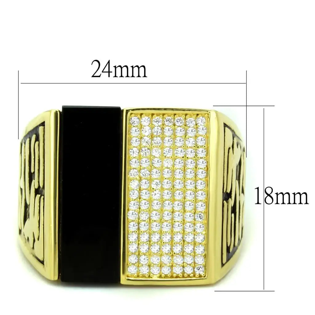 TS236 - Gold 925 Sterling Silver Ring with Semi-Precious Onyx in Jet - Alamode - Flyclothing LLC