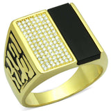 TS236 - Gold 925 Sterling Silver Ring with Semi-Precious Onyx in Jet - Alamode - Flyclothing LLC