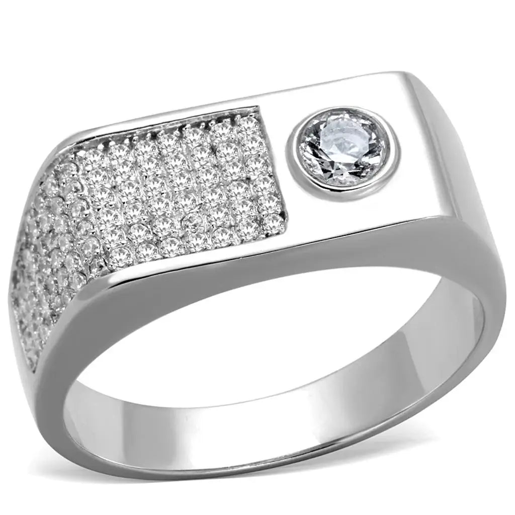 TS239 - Rhodium 925 Sterling Silver Ring with AAA Grade CZ in Clear - Alamode - Flyclothing LLC