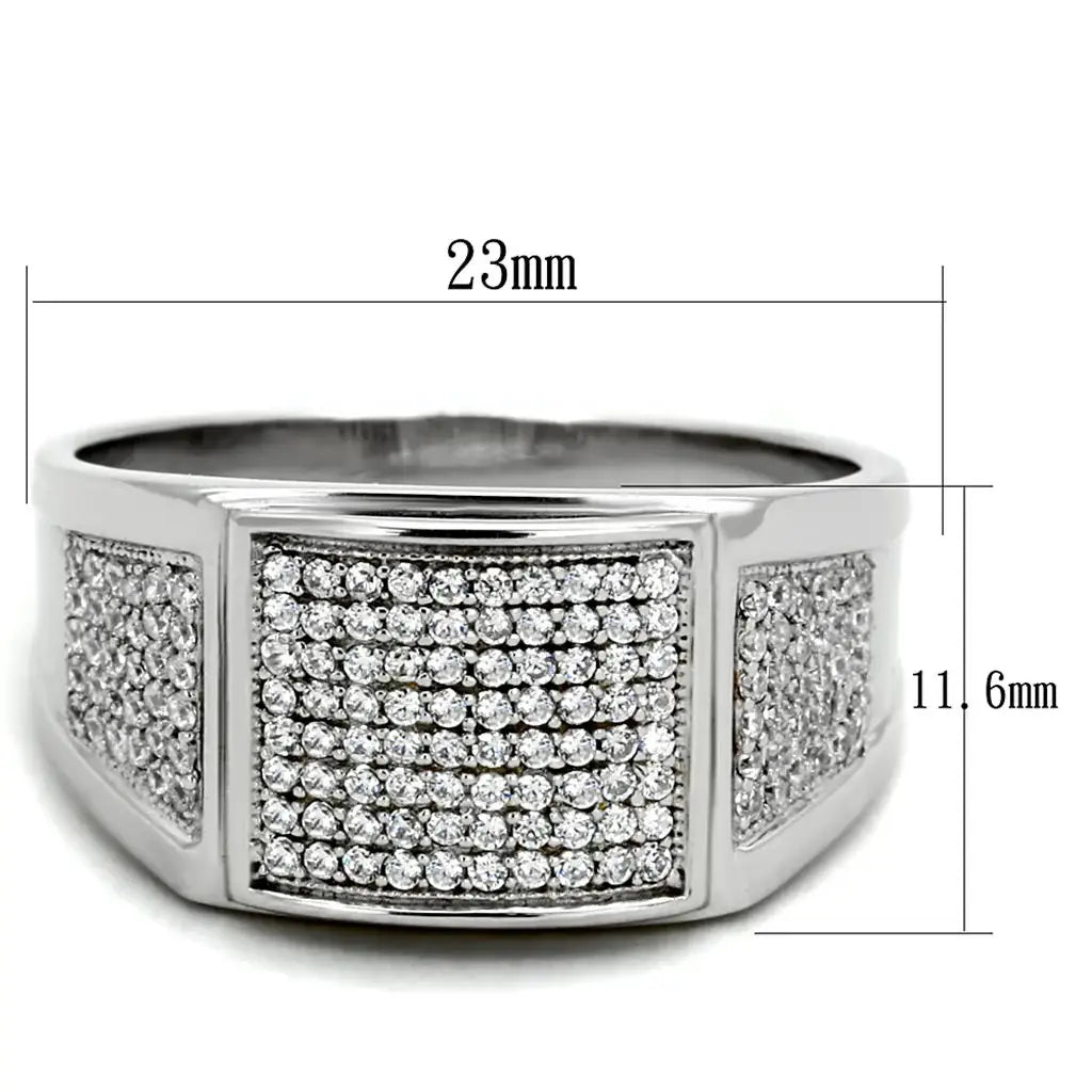 TS241 - Rhodium 925 Sterling Silver Ring with AAA Grade CZ in Clear - Alamode - Flyclothing LLC