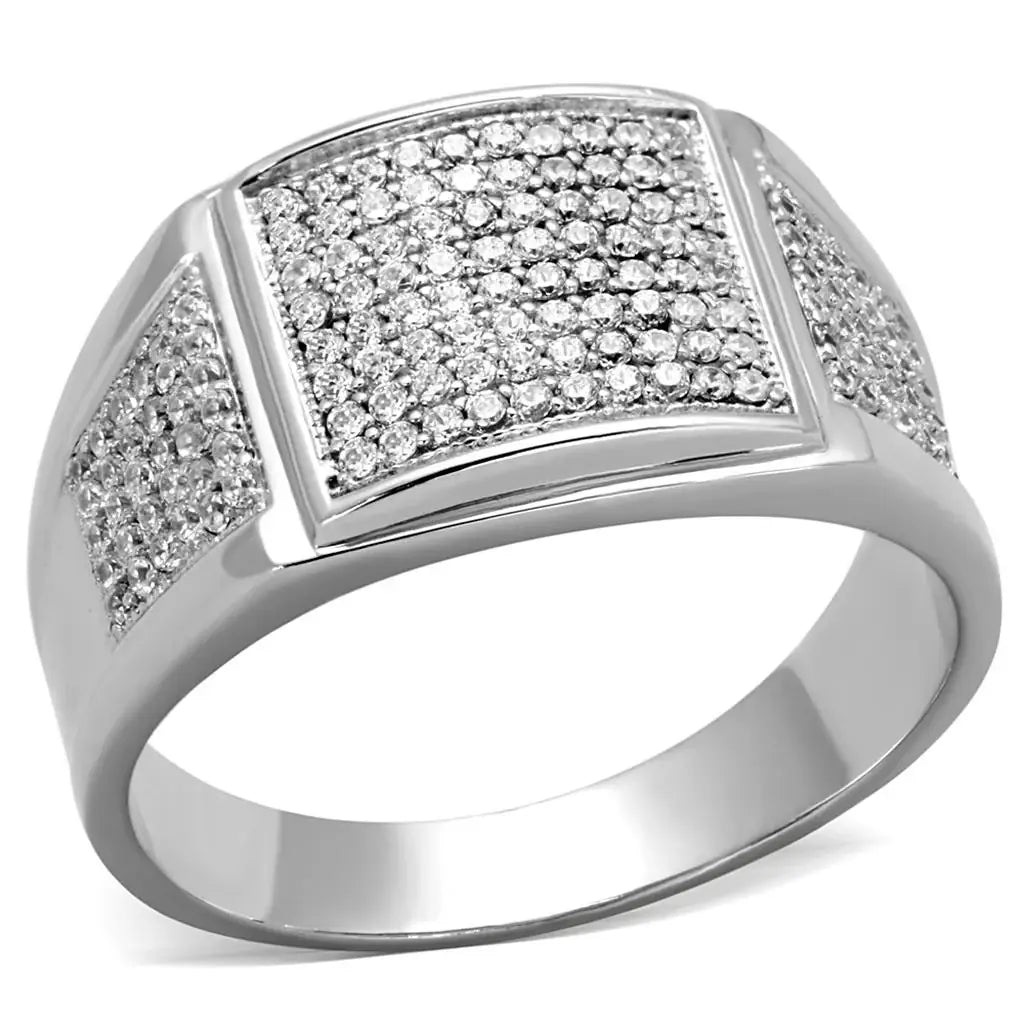 TS241 - Rhodium 925 Sterling Silver Ring with AAA Grade CZ in Clear - Alamode - Flyclothing LLC