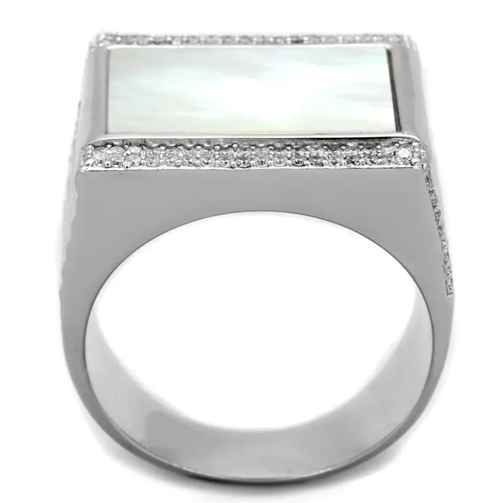 TS243 - Rhodium 925 Sterling Silver Ring with Precious Stone Conch in White - Alamode - Flyclothing LLC
