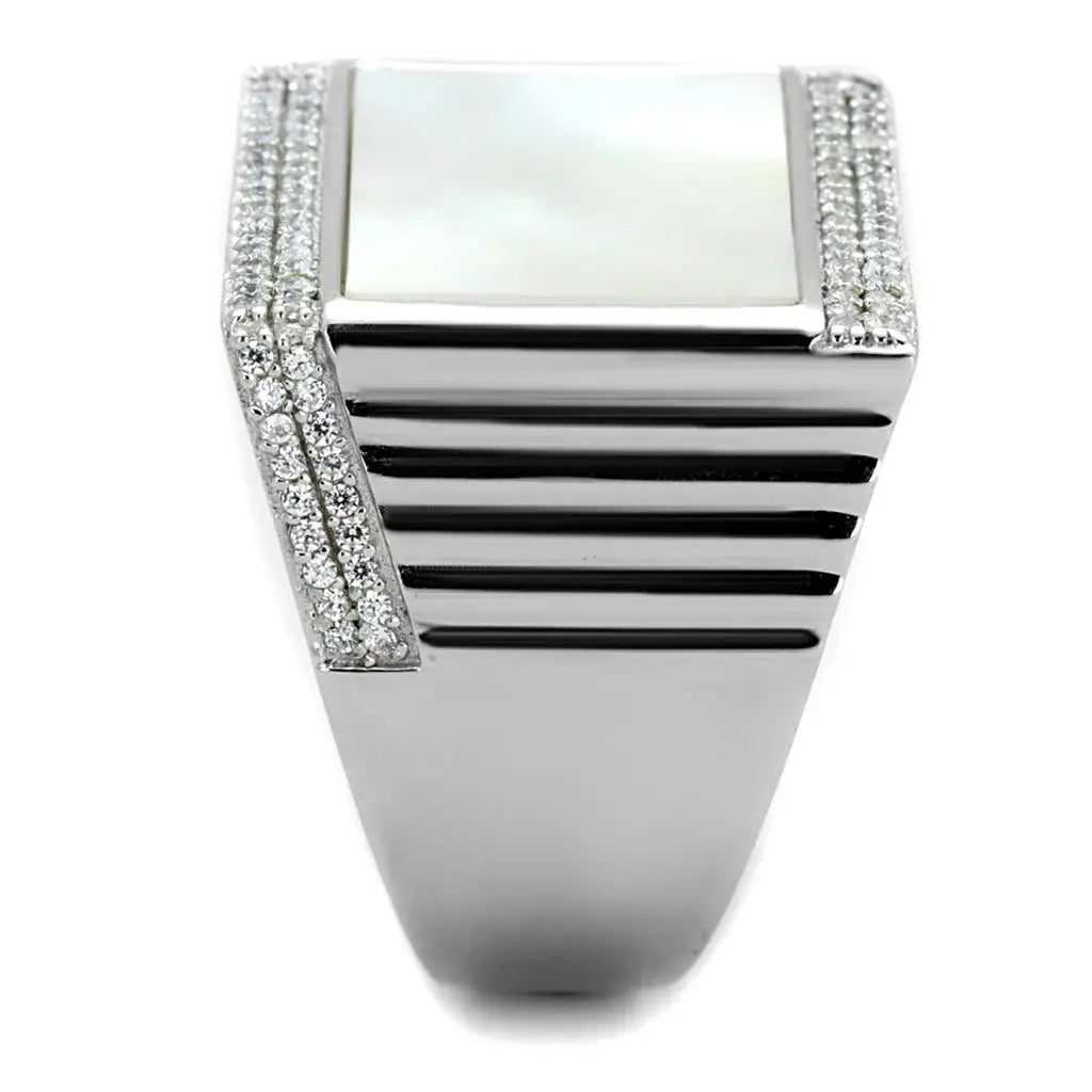TS243 - Rhodium 925 Sterling Silver Ring with Precious Stone Conch in White - Alamode - Flyclothing LLC