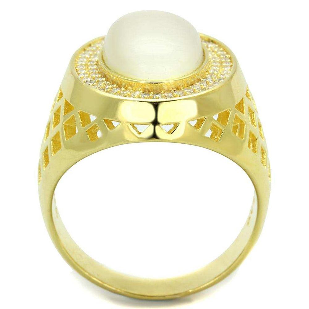 TS244 - Gold 925 Sterling Silver Ring with Synthetic Cat Eye in White - Alamode - Flyclothing LLC