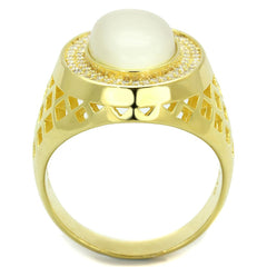 TS244 - Gold 925 Sterling Silver Ring with Synthetic Cat Eye in White