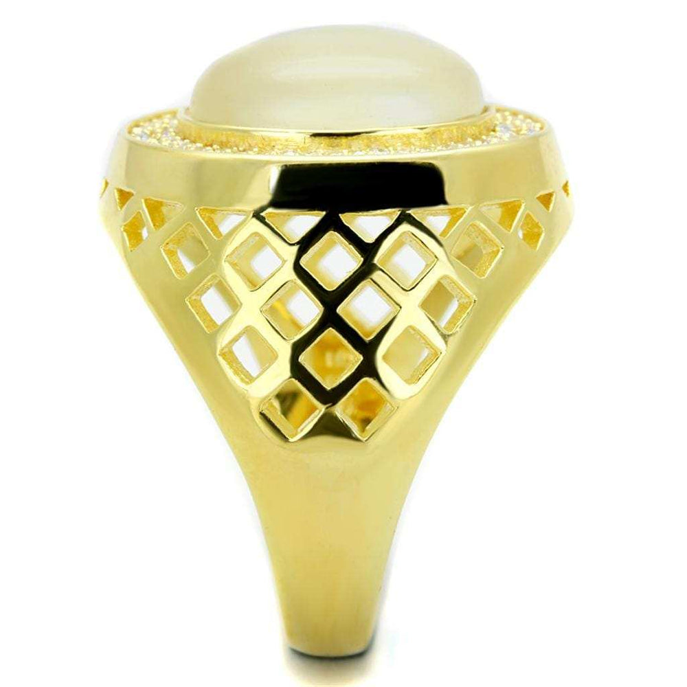 TS244 - Gold 925 Sterling Silver Ring with Synthetic Cat Eye in White - Alamode - Flyclothing LLC